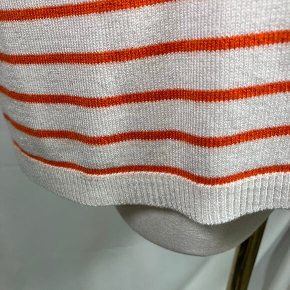 Ann Taylor Orange White Striped V-Neck Sweater Top Size‎ S SP22 Short Sleeve - Picture 4 of 15